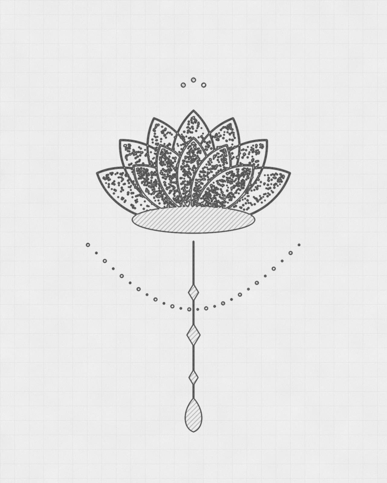Desenho original de Flor de lótus sobre papel quadriculado