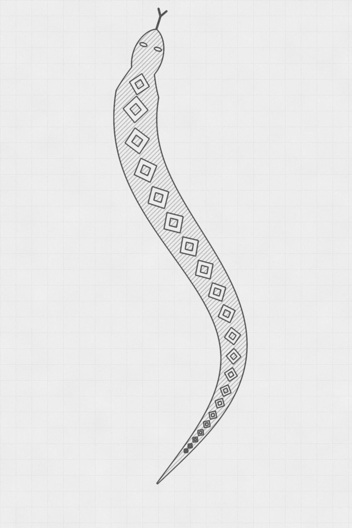 Desenho original de Serpente sobre papel quadriculado
